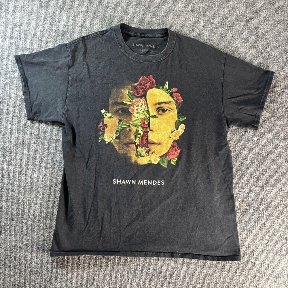 Shawn Mendes Shirt‎ Mens Large Black Floral Album Cover Graphic T-Shirt Music